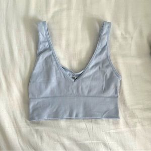 Cropped Blue V-Neck Workout Top